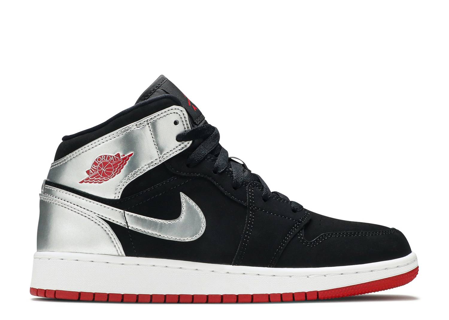 Nike Air Jordan 1 Mid Black Red Silver (GS)