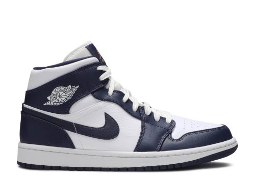 Nike Air Jordan 1 Mid White Metallic Gold Obsidian 554724-174