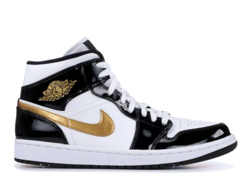Nike Air Jordan 1 Mid Patent Black White Gold 852542-007